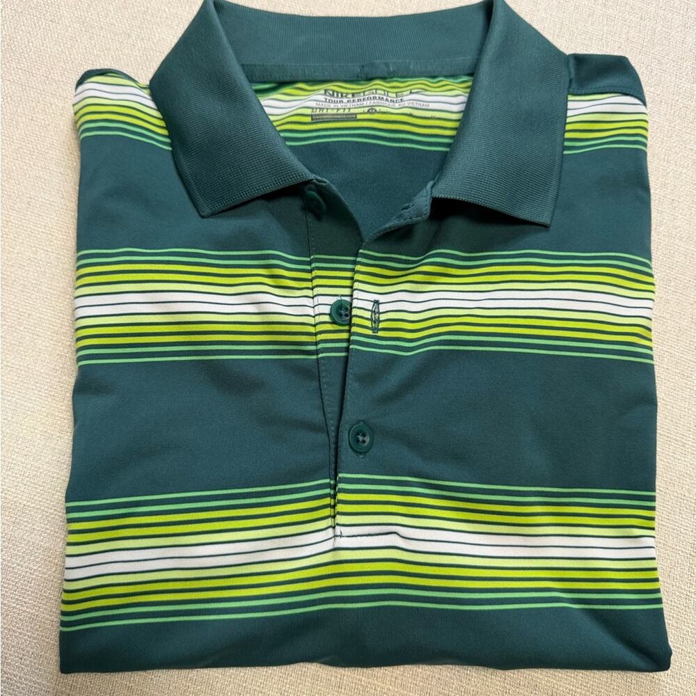 Nike Golf  Men's Polo Shirt with Green and White Stripes M